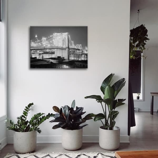 Legendarte - Målning, Tryck på duk - Lights on the Brooklyn Bridge cm. 60x75