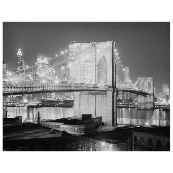 Legendarte - Målning, Tryck på duk - Lights on the Brooklyn Bridge cm. 60x75