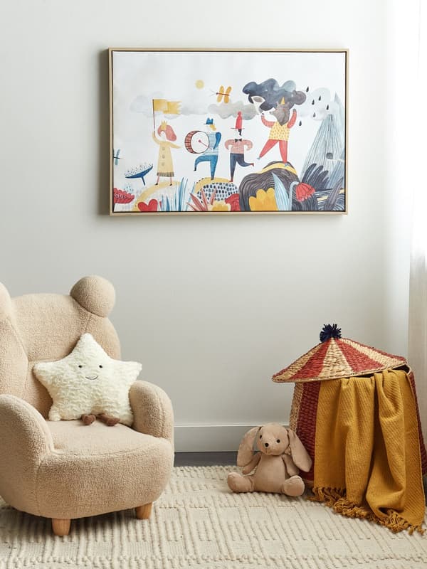 Kunsttrykk på lerret Flerfarget MDF-ramme 63 x 93 cm Moderne figurer og eventyrmotiv for barn