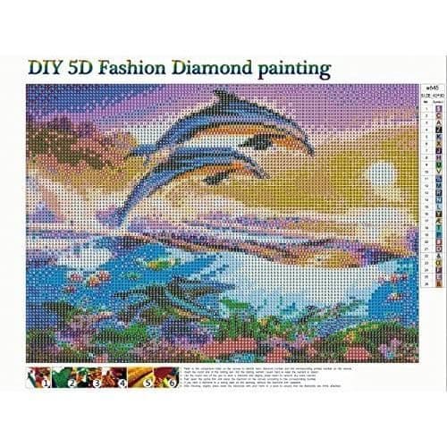 Gör-det-själv 5D-diamantmålning efter nummer Kit Full rund borr Strass-bildhantverk Hemväggdekor 30x40 cm Hoppande delfin