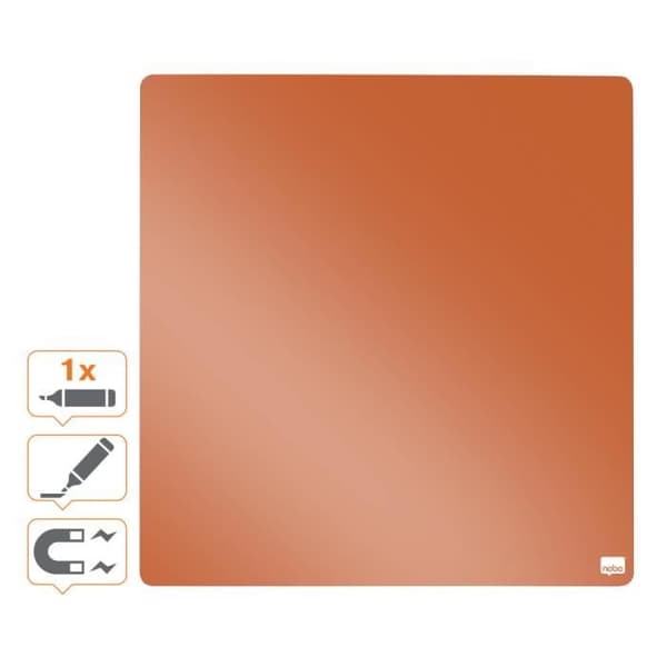 Mini magnettavla - NOBO - Kvadrat - Torkbar - Väggfästen - 360 x 360 mm - Orange