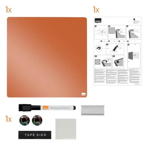 Mini magnettavla - NOBO - Kvadrat - Torkbar - Väggfästen - 360 x 360 mm - Orange