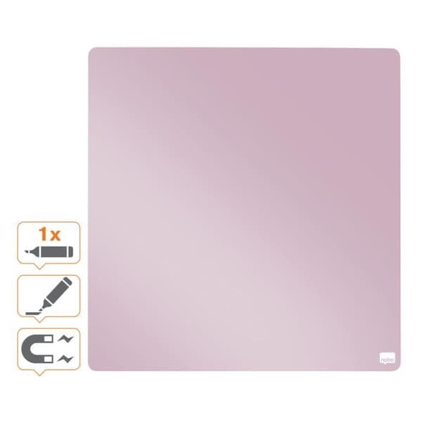 Nobo, Mini ramlöst magnetkort, fyrkantigt format, torrradering, väggmonterad, 360 x 360 mm, rosa