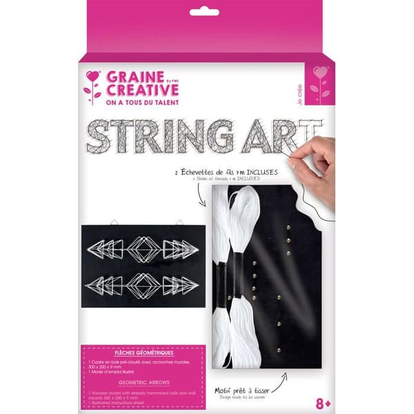 Arrows String Konstmålning i svart trä 30x20cm - Svart kreativt frö
