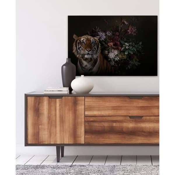 Canvastavla - Tadessi - M1-No.50133 - Djur - Tiger - Svart - Orange - Blommor - Canvas på bårram - 90 x 60 cm