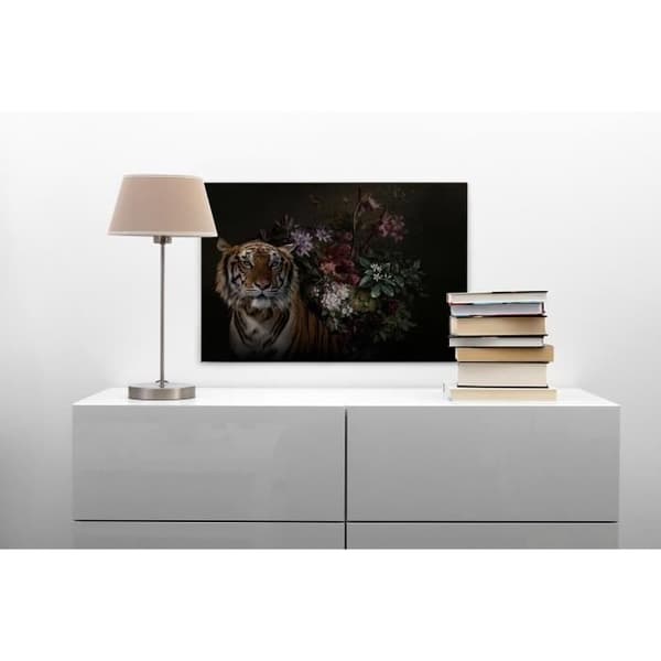 Canvastavla - Tadessi - M1-No.50133 - Djur - Tiger - Svart - Orange - Blommor - Canvas på bårram - 90 x 60 cm