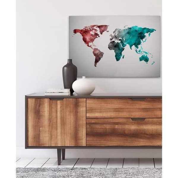 Canvastavla - Tadessi - M1-No.50089 - Abstrakt - Världskarta - Blå - Röd - Canvas på bår - Karta - 90 x 60 cm