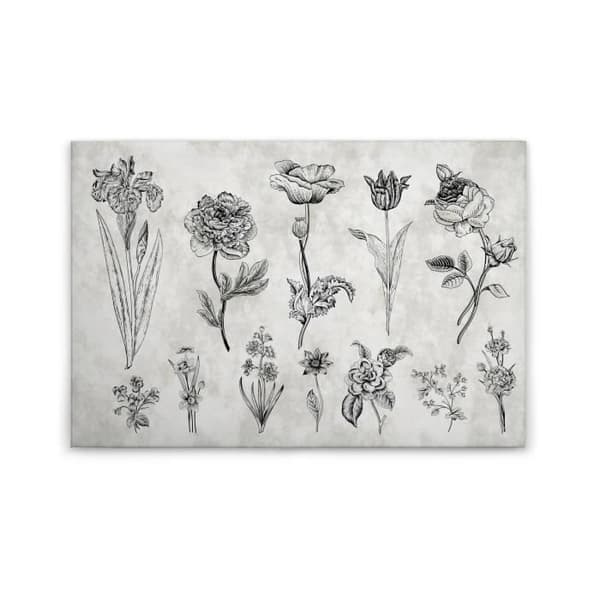 Canvastavla - Tadessi - M1-No.50110 - Blommor - Grå - Svart - Rustik stil - Canvas på bårram - 90 x 60 cm