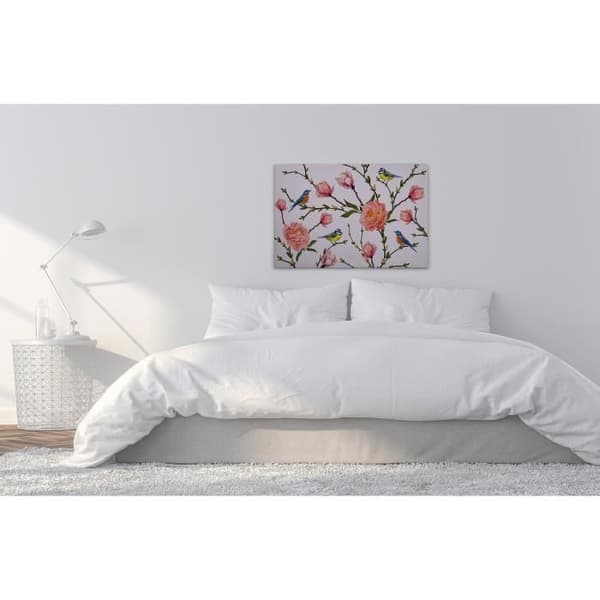 Canvastavla - Tadessi - M1-No.50012 - Blommor - Rosa - Grön - Fågel - 90 x 60 cm