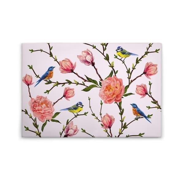 Canvastavla - Tadessi - M1-No.50012 - Blommor - Rosa - Grön - Fågel - 90 x 60 cm