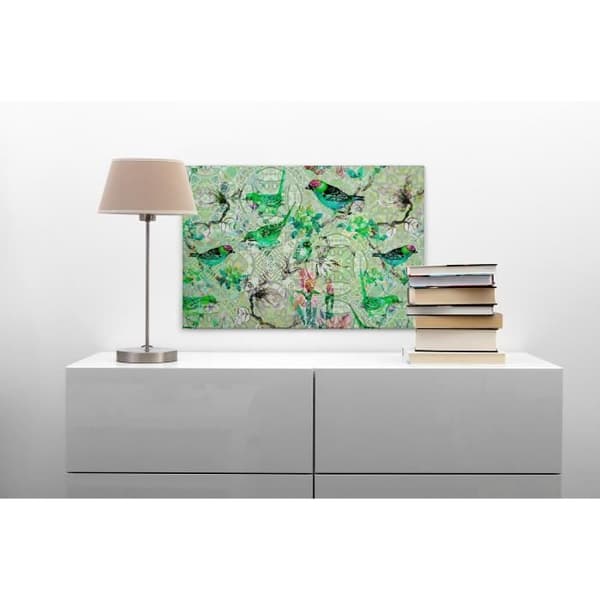 Canvastavla - Tadessi - M1-No.50099 - Fåglar - Grön - Grå - Canvas på ram - Djur - Blommor - 90 x 60 cm