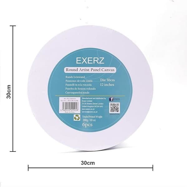EXERZ Canvas Panels Set med 6/Runda/30cm Diameter/Canvas Boards/Canvas Boards för målning/280GSM/100% försträckt bomull/Blank