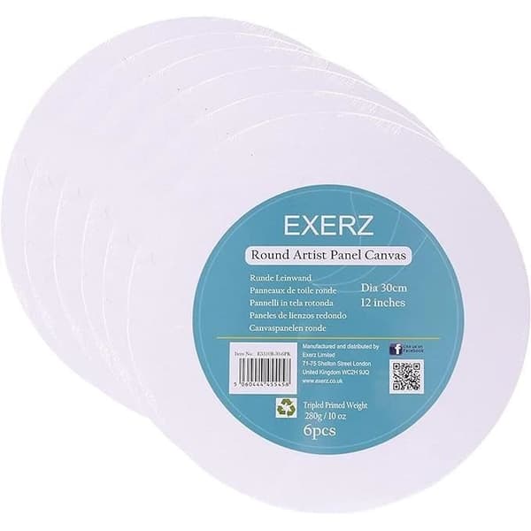 EXERZ Canvas Panels Set med 6/Runda/30cm Diameter/Canvas Boards/Canvas Boards för målning/280GSM/100% försträckt bomull/Blank