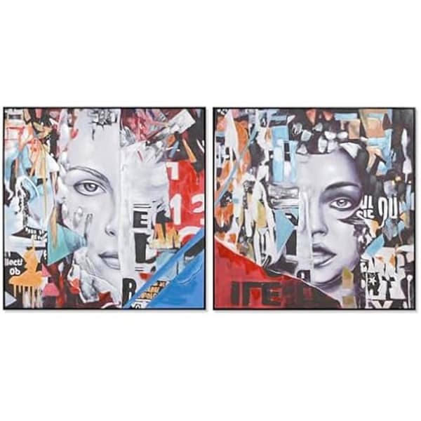 Målning - HOME ESPRIT - Abstrakt - 100 x 100 cm - Flerfärgad - 2 enheter