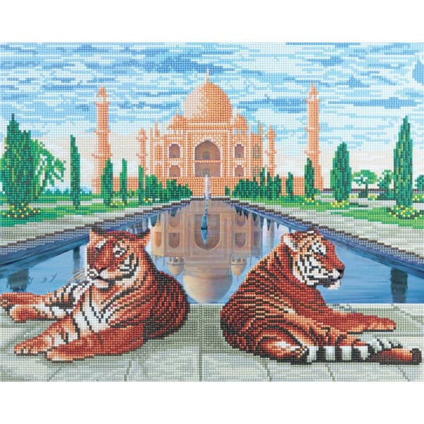 Diamantbroderimålningssats 40x50cm Tigers Taj Mahal Multicolor - Assorted