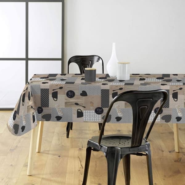 Vaxduk på metervara - Bredd 140 cm - Grafiska mönster och kaffekoppar - Flerfärgad