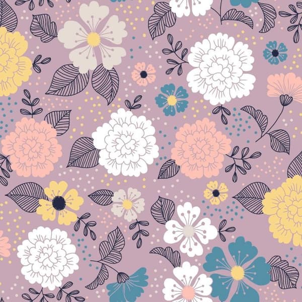Vaxduk per meter - Bredd 140 cm - Blommor på lila bakgrund - Flerfärgad