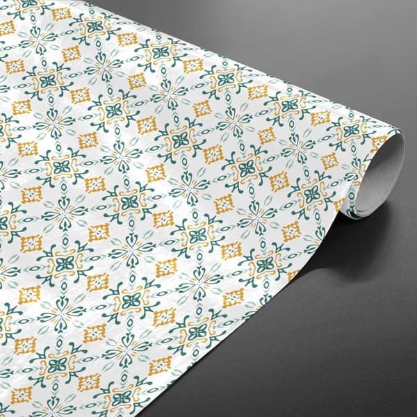Vaxduk på metervara - Bredd 140 cm - Blå och orange grafisk - Färgglad