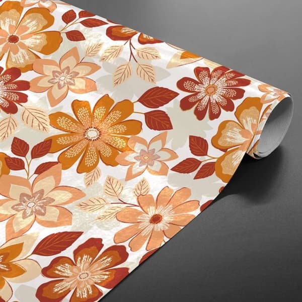 Vaxduk på metern - Bredd 140 cm - Orange blommor - Orange