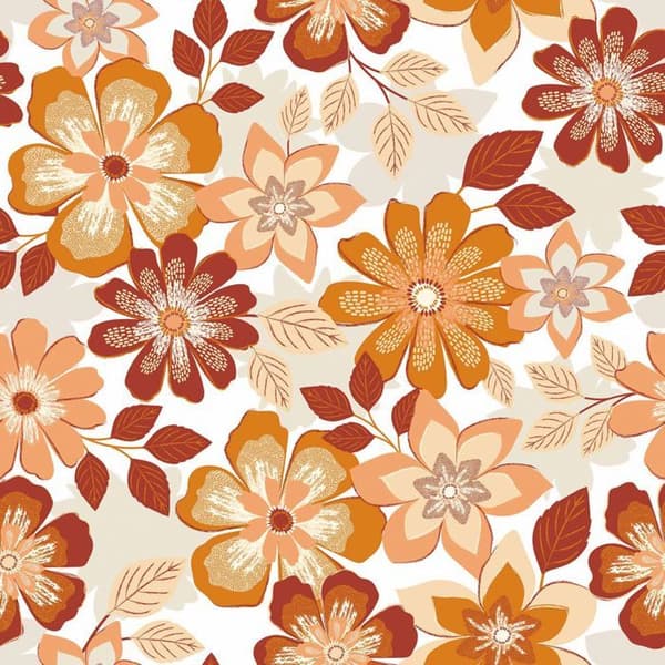 Vaxduk på metern - Bredd 140 cm - Orange blommor - Orange