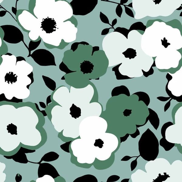 Vaxduk på metervara - Bredd 140 cm - Vita och gröna blommor - Grön