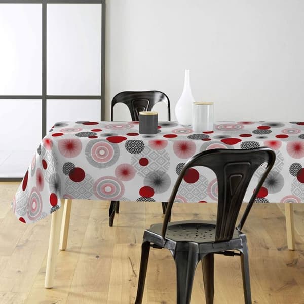 Vaxduk per meter - Bredd 140 cm - Röda, svarta och gråa cirklar - Vit