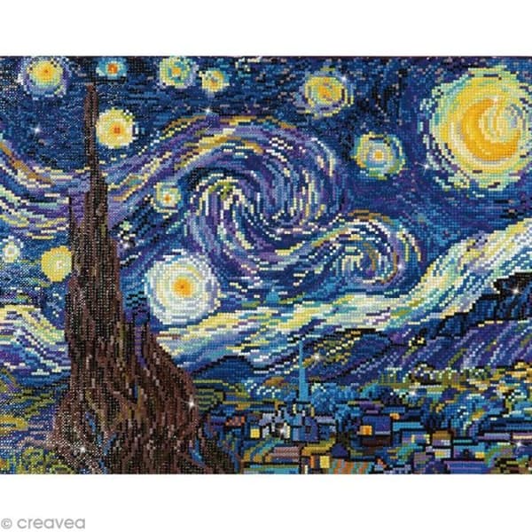 Grand Kit broderi Diamantmålning - Diamond Dotz - Stjärnklädd natt (Van Gogh) - 50,8 x 40,6 cm