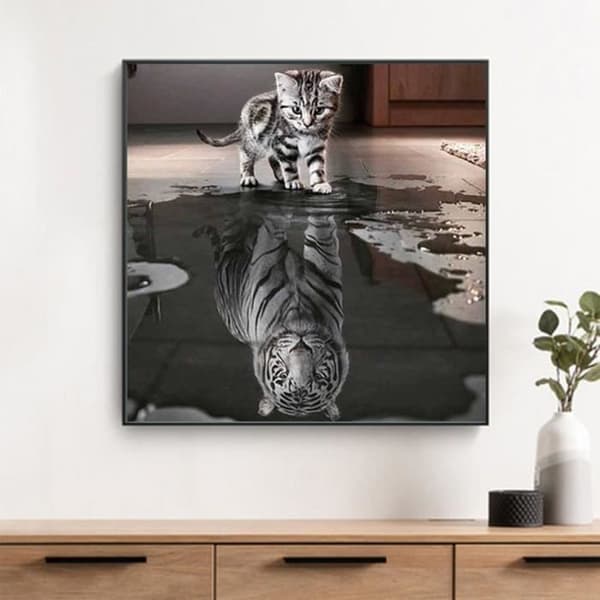 Broderimålningssats katt tiger diamant canvas 5d diamantmålning dimension de tablå inredningsdekoration Atmosfär