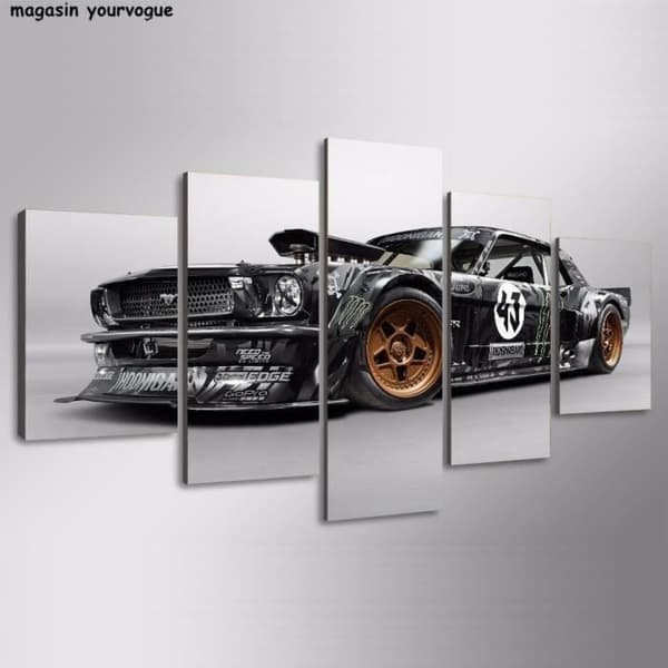 Väggkonstbilder för vardagsrum 5 delar Ford Mustang Rtr bilmålning Canvas HD-tryckt utan ram