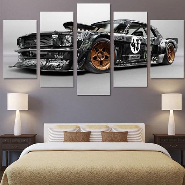 Väggkonstbilder för vardagsrum 5 delar Ford Mustang Rtr bilmålning Canvas HD-tryckt utan ram