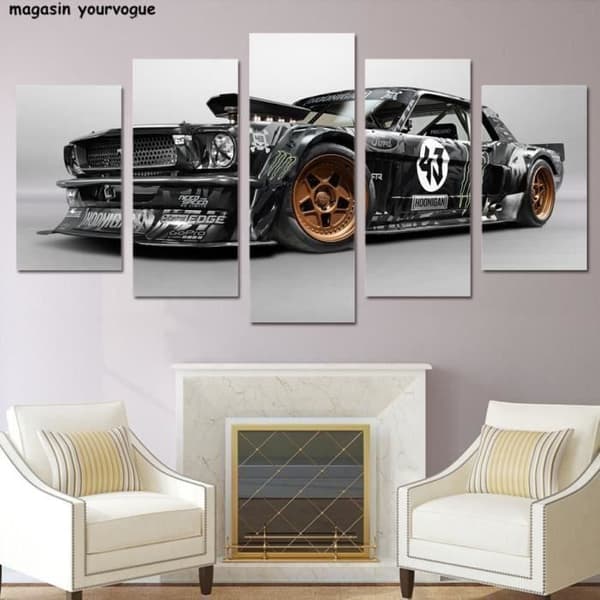 Väggkonstbilder för vardagsrum 5 delar Ford Mustang Rtr bilmålning Canvas HD-tryckt utan ram