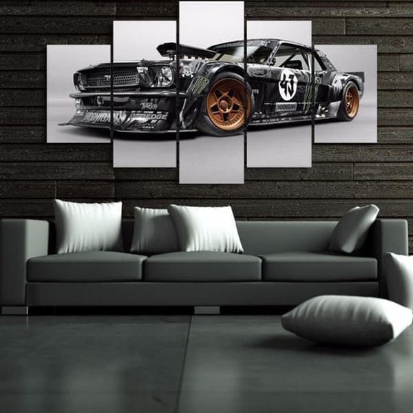 Väggkonstbilder för vardagsrum 5 delar Ford Mustang Rtr bilmålning Canvas HD-tryckt utan ram
