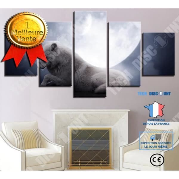 TD® 5 delar Canvas Tavlor Vit Varg Under Månen Nattväggbilder