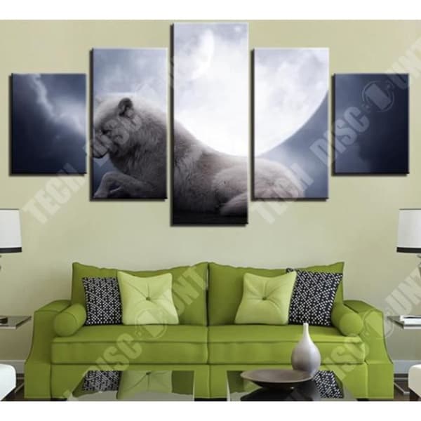 TD® 5 delar Canvas Tavlor Vit Varg Under Månen Nattväggbilder