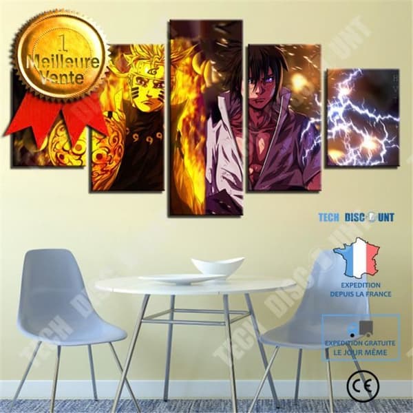 Canvas Väggkonst Bild Heminredning Vardagsrum 5 delar Naruto Och Sasuke Målning HD Print Anime Character Poster Med Ram