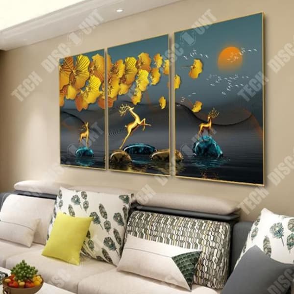 TD® Modern ljus lyx tur älg ginkgo landskap dekoration målning vardagsrum sovrum trippel väggmålning hotell vägg tre målningar