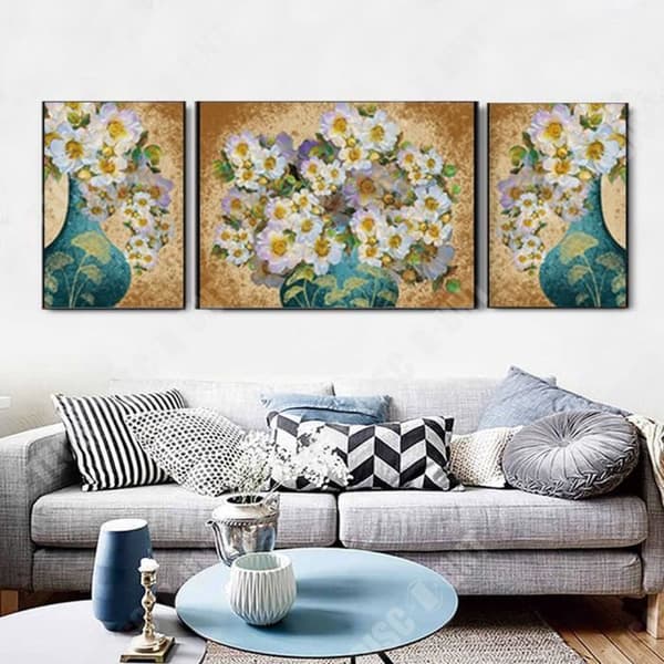 TD® Europeisk retro oljemålning stil färsk blomma triptyk hotellmodell sovrum väggmålning vardagsrum vägg dekorativ målning