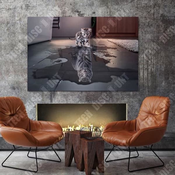 TD® Inkjet oljemålning väggmålning dekorativ målning enpanel katt och tiger reflektion inramad målning 40*60c