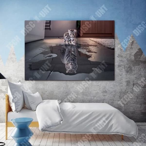 TD® Inkjet oljemålning väggmålning dekorativ målning enpanel katt och tiger reflektion inramad målning 40*60c