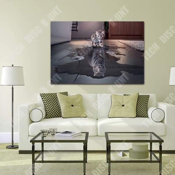 TD® Inkjet oljemålning väggmålning dekorativ målning enpanel katt och tiger reflektion inramad målning 40*60c