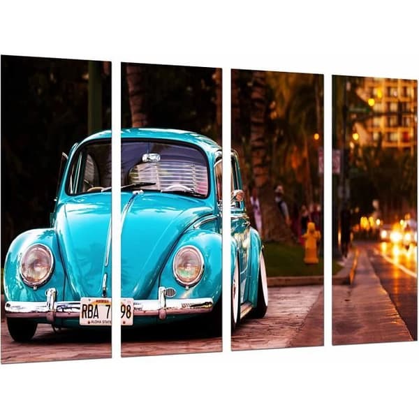 Moderna fotografiska tavla i trä Volkswagen Vintage Blå skalbagge 131 x 62 cm ref. 26715