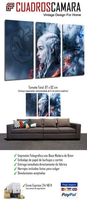Målning - Dkorarte canvas - 27300 - Modern fotografisk målning från Game of Thrones-serien, Khaleesi, 97 x 62 cm, ref.