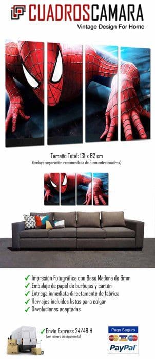 Målning - duk Cuadros cámara - 26638 - Ref. Spiderman trätryckt bild Spiderman mönster 131 x 62 cm
