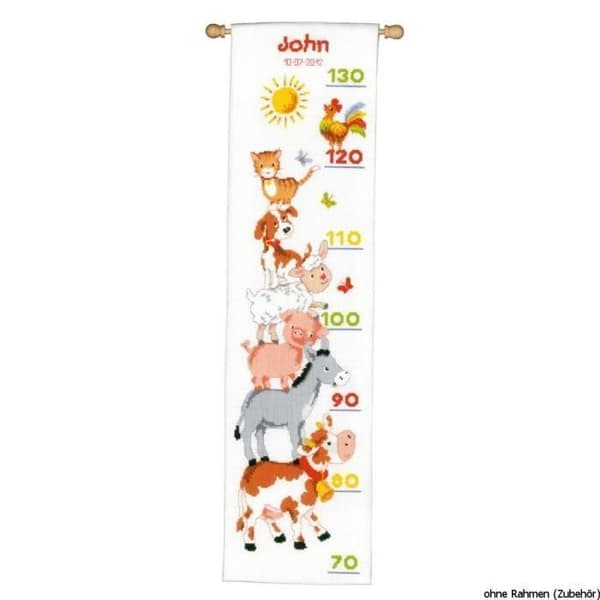 Vervaco Counted Yardstick kit "Farm animals" Canvastryck