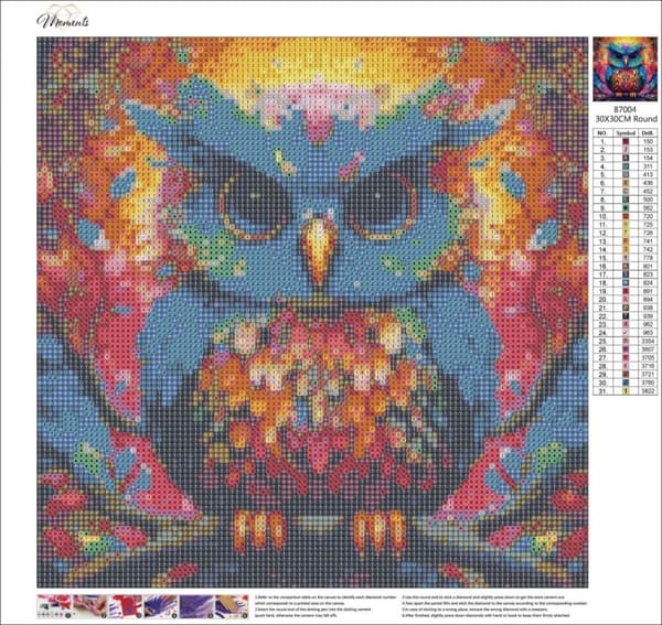Diamantbroderi Eventyrlig Ugle 35x35 cm