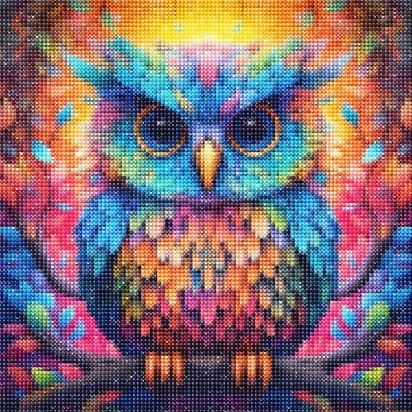 Diamantbroderi Eventyrlig Ugle 35x35 cm