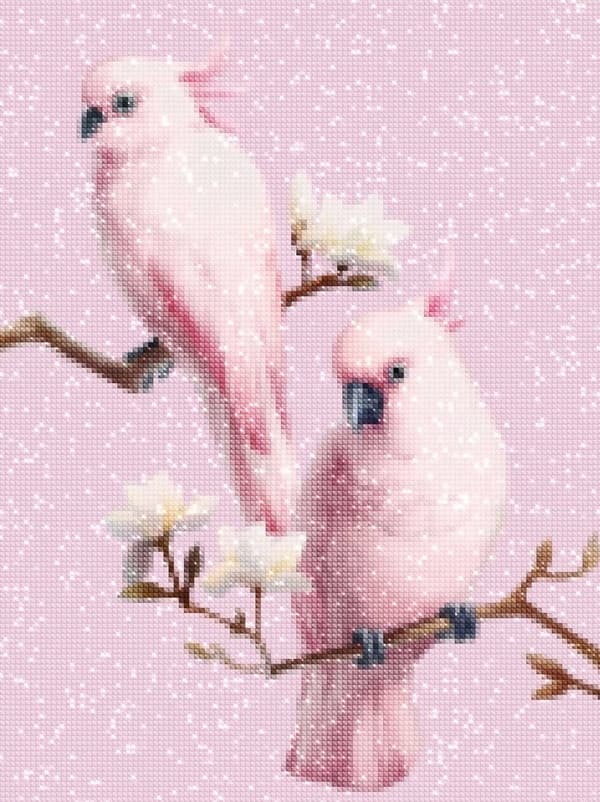 Timanttikirjonta Vaaleanpunaiset papukaijat 35x45 cm