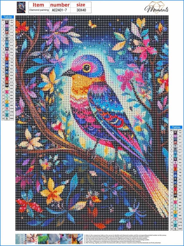Diamantbroderi med fågelmotiv - Naturens färger 30x40 cm