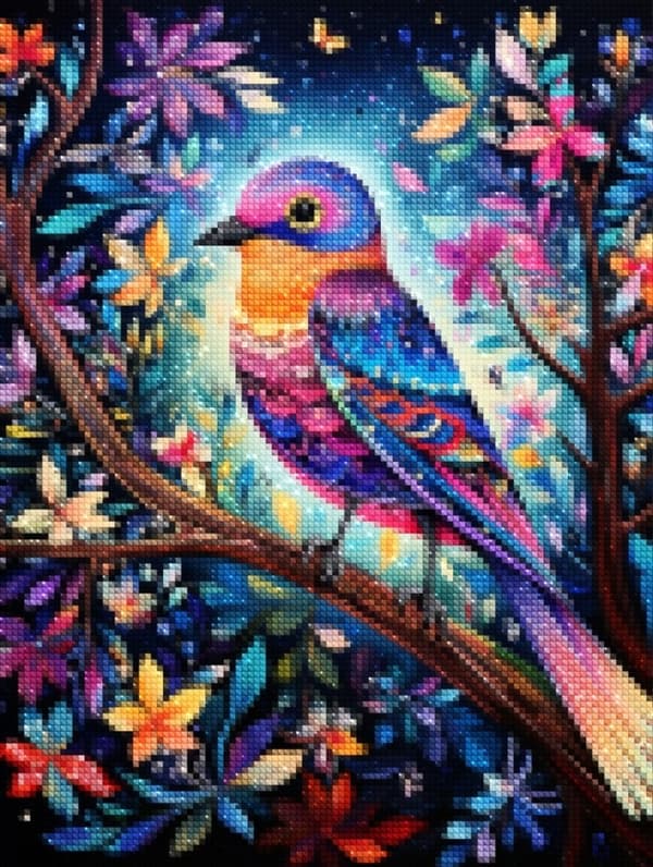 Diamantbroderi med fågelmotiv - Naturens färger 30x40 cm
