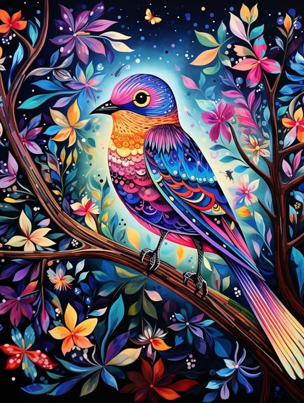 Diamantbroderi med fågelmotiv - Naturens färger 30x40 cm